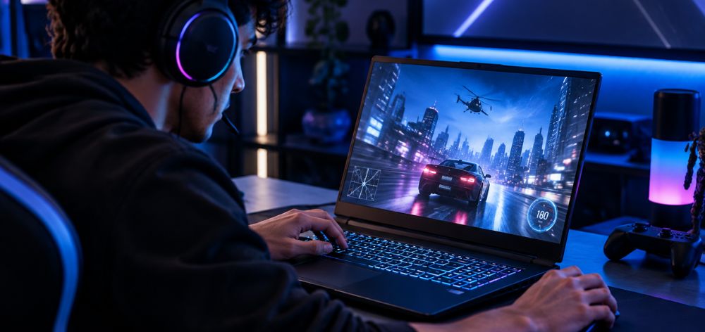joven utilizando laptop procesador avanzado